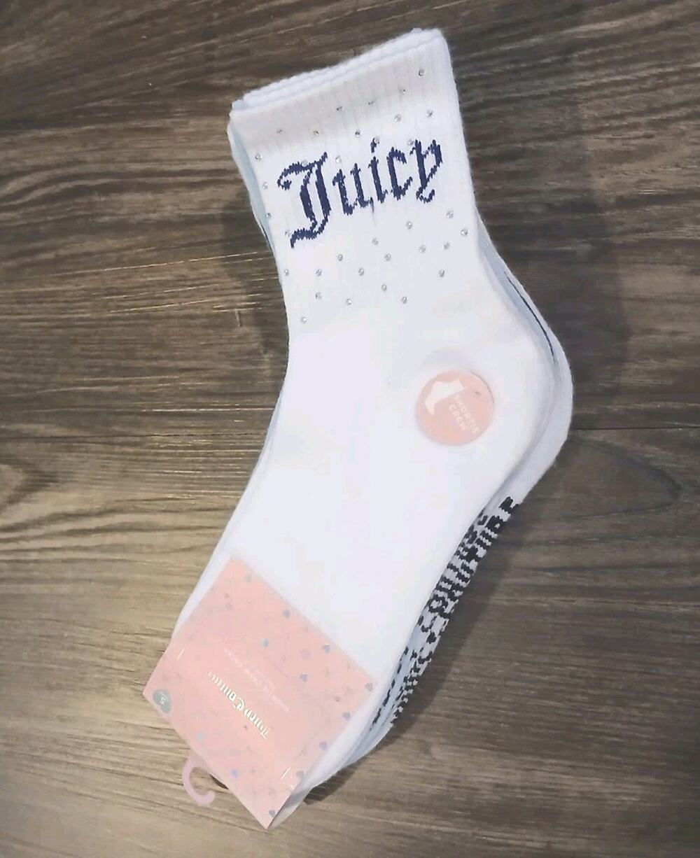 5-Pair Juicy Couture Women's White/Blue Shortie Crew Socks - Sizes 4-10 NWT